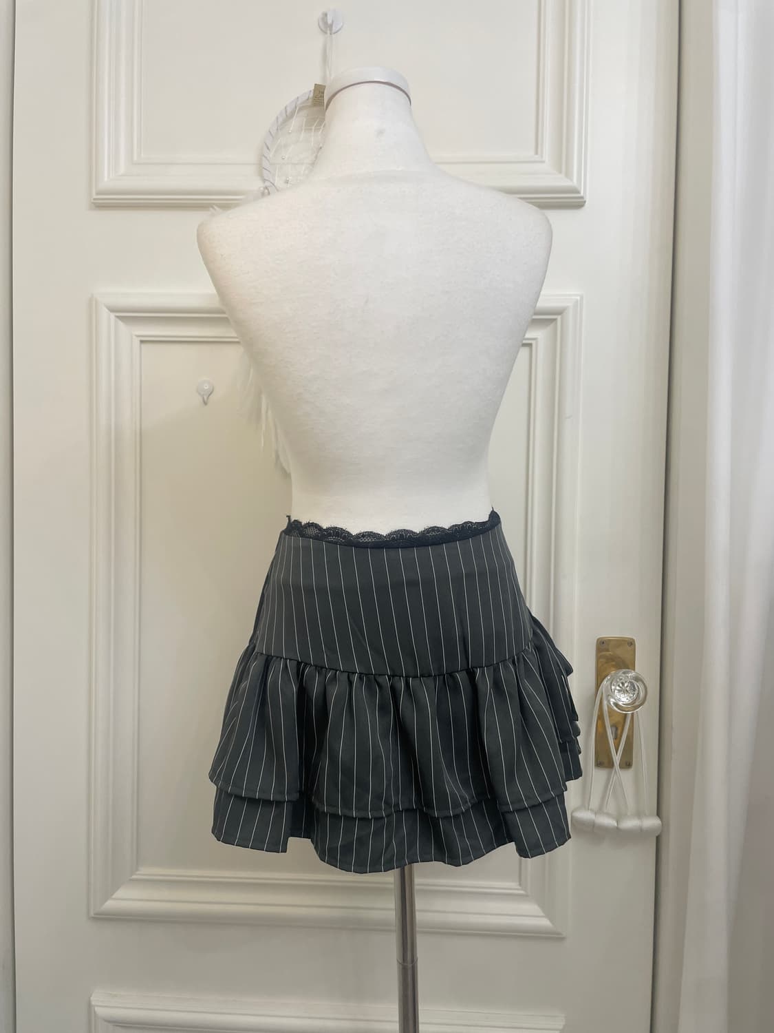charcoal stripe shirring bow mini skirt 상품이미지3