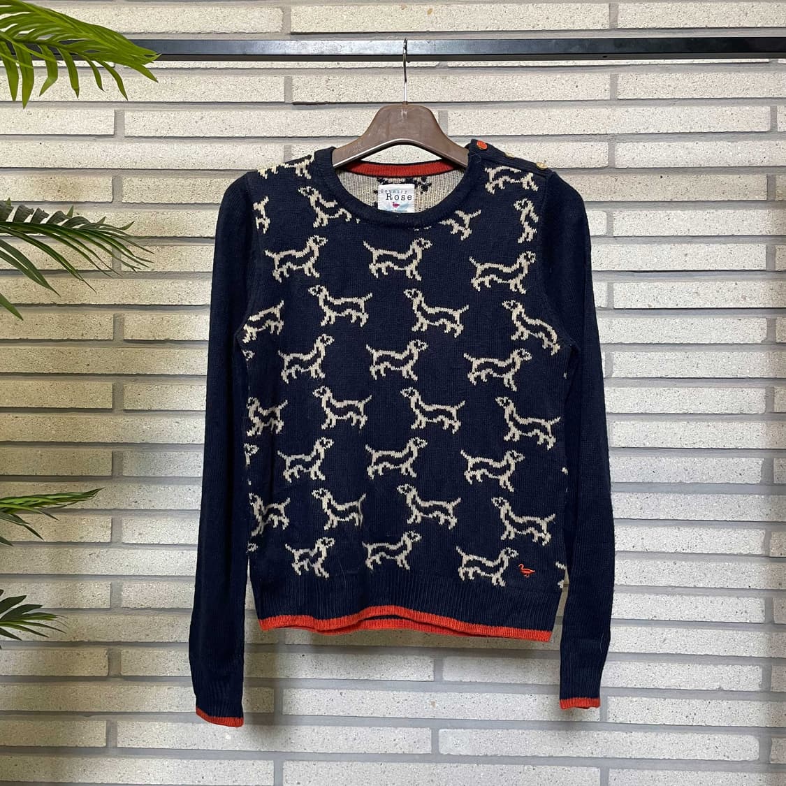 USA VINTAGE 도그 패턴 니트 숄더버튼 라인배색 디테일 네이비 상품이미지2