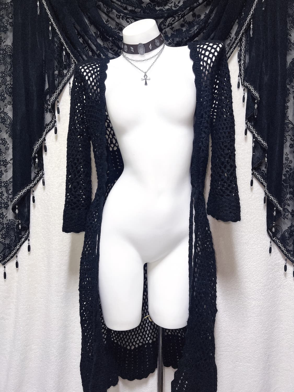 오리엔탈 다크페어리 뜨개니트 그물 로브 롱가디건 페어리그런지 빈티지 핀터 상품이미지6