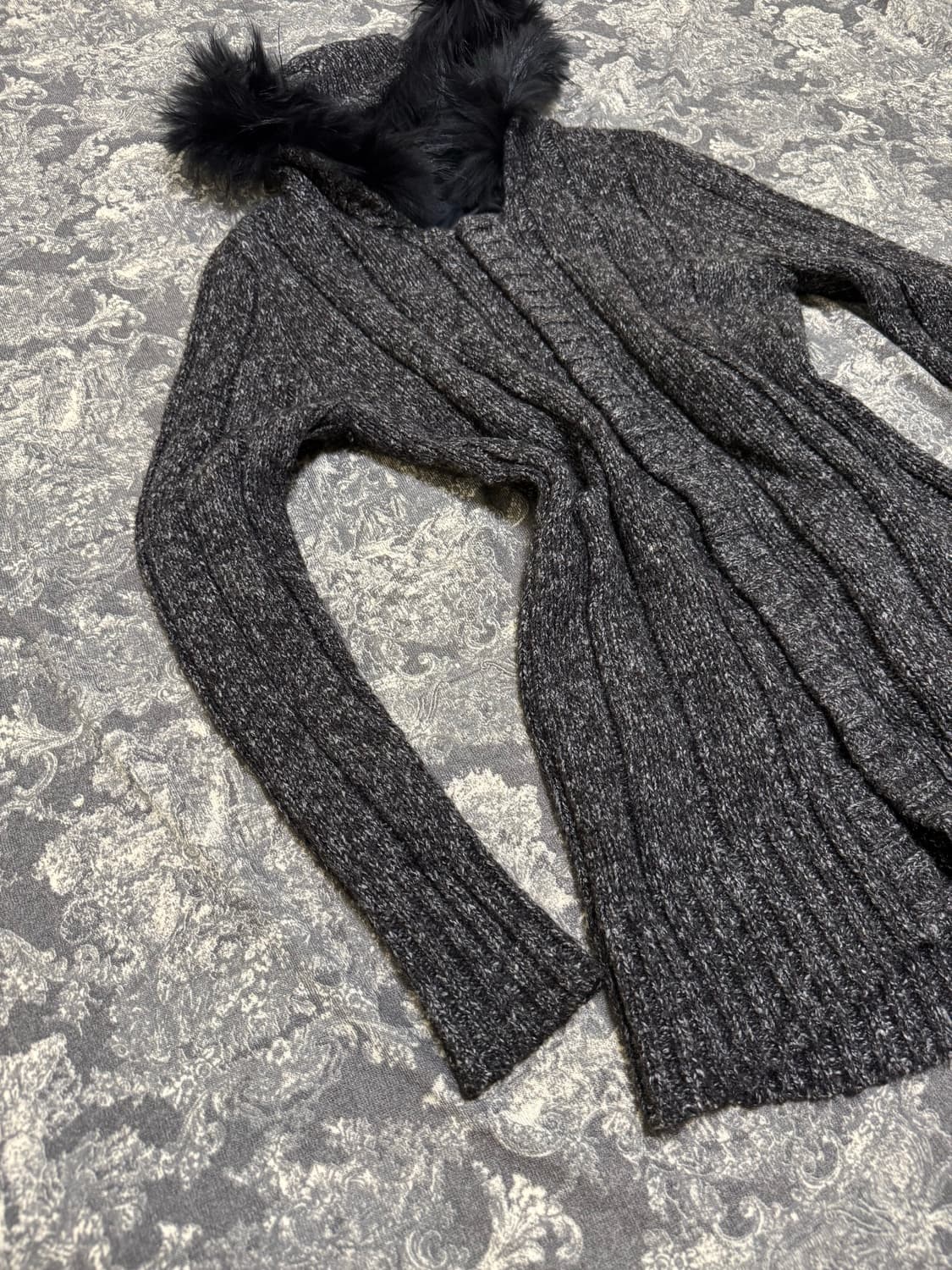 fur hood long knit zip up 상품이미지3