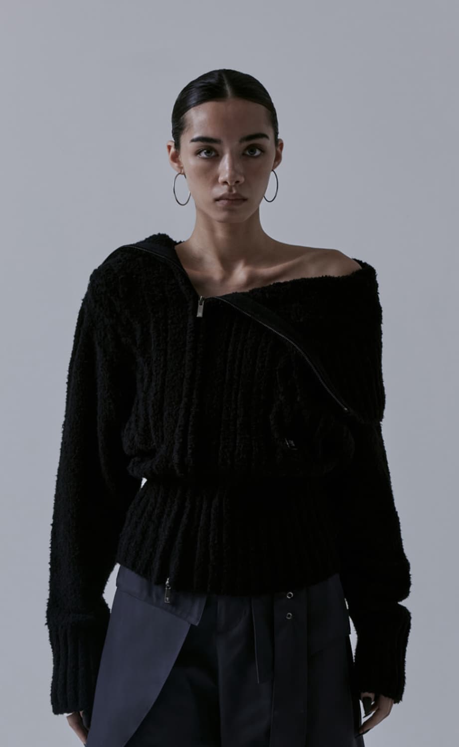 2-way unbalance off-shoulder knit zip-up 상품이미지1