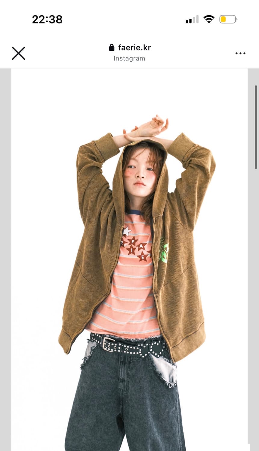 샵페어리 컬러 워싱 와플후드집업 브라운 상품이미지1