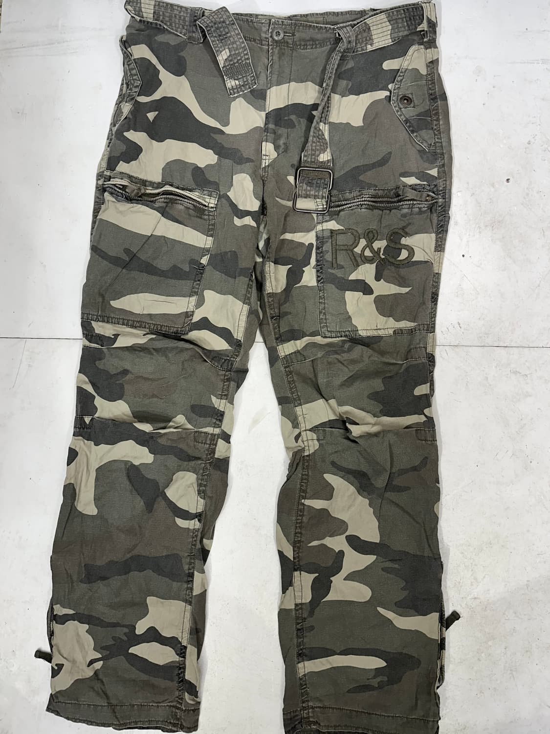90s 링스펀 빈티지 벨트 와이드 포켓 디테일 프린팅 밀리터리 카모 팬츠 상품이미지4