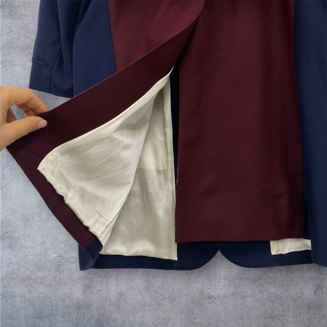 줄리앙 데이비드 Julien David 네이비 버건디 배색 울 코트 XS 상품이미지8