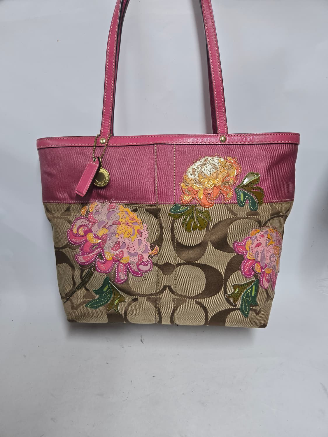 코치 시그니처 플라워 핑크 숄더토트백 상품이미지1