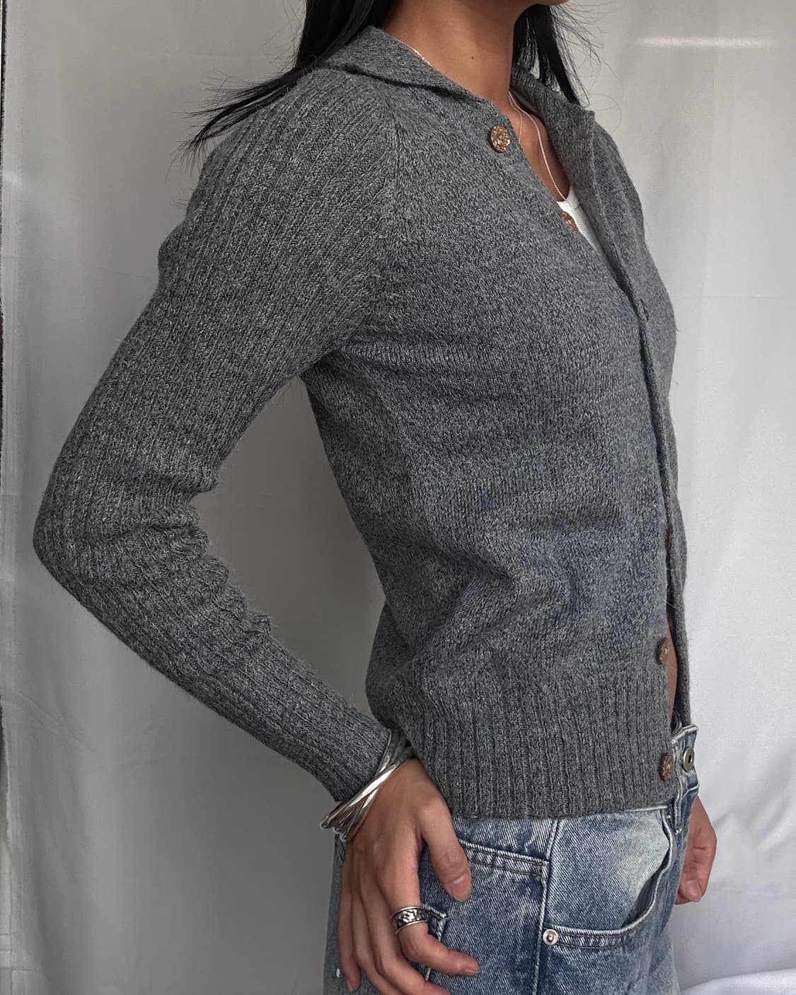 빈티지 그레이 모헤어 가디건 상품이미지2