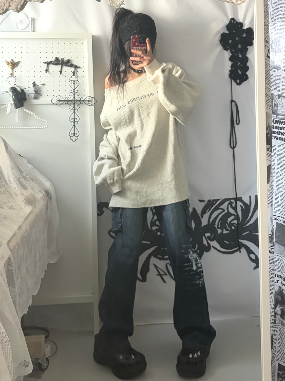 • Mysterious Hotel Waffle Off-Shoulder S 상품이미지5