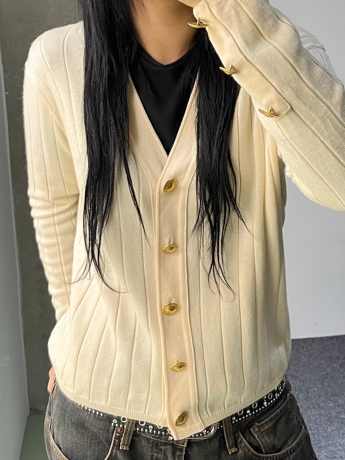 입생로랑 골드 플레이트 버튼 가디건 상품이미지2