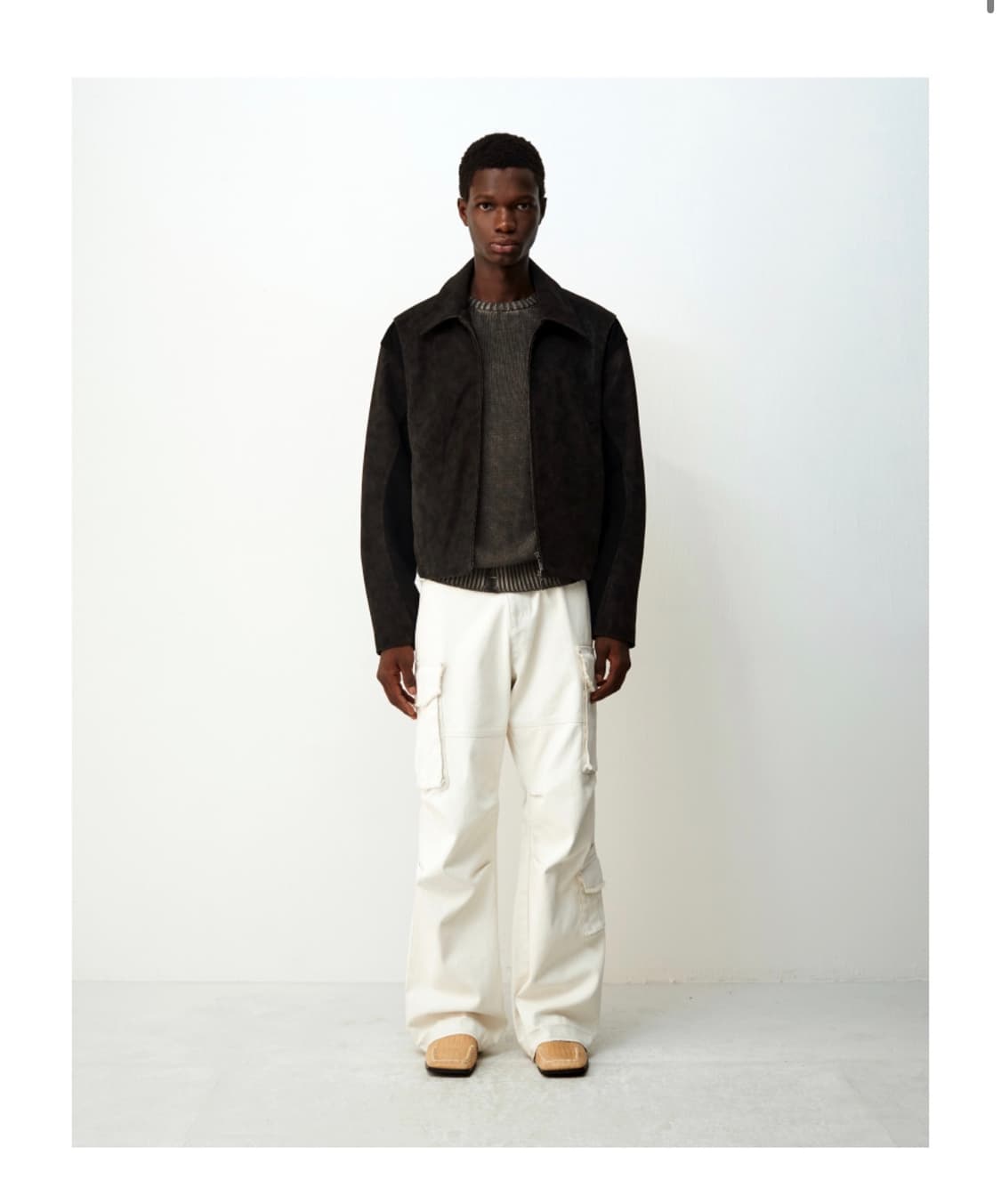 쿠어(COOR) 믹스드 스웨이드 파이핑 점퍼 (블랙브라운) 상품이미지2