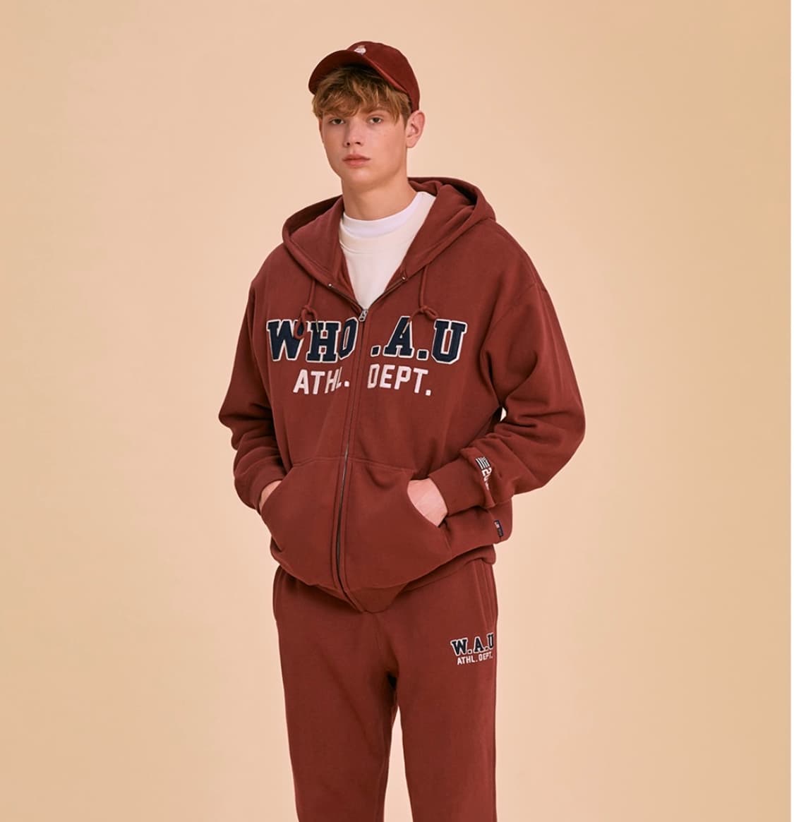 단종) 후아유 시그니처 패치 후드집업 버건디 M 상품이미지1