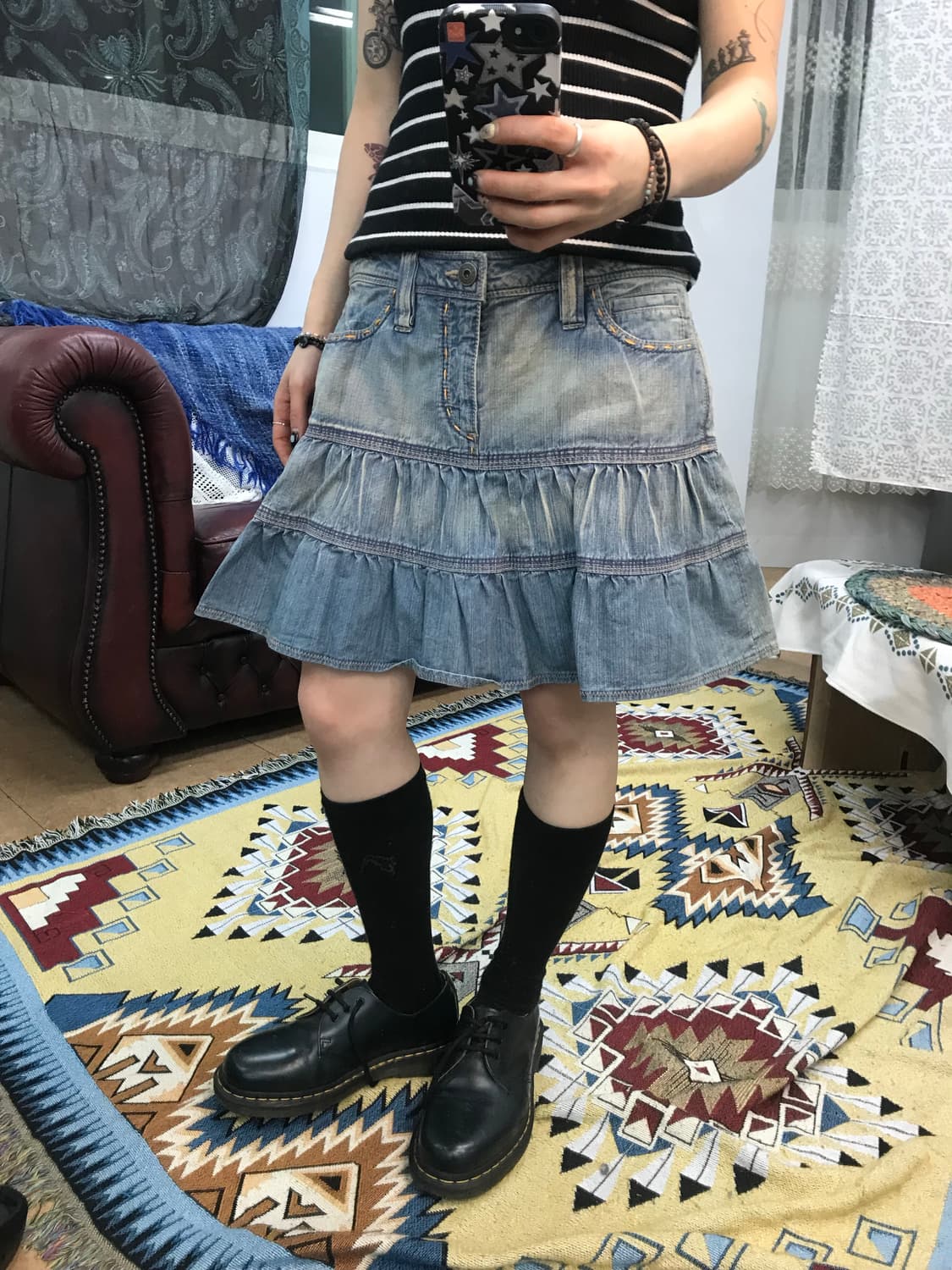 뱅뱅 여성 빈티지 스티치 데님 미니스커트  상품이미지1