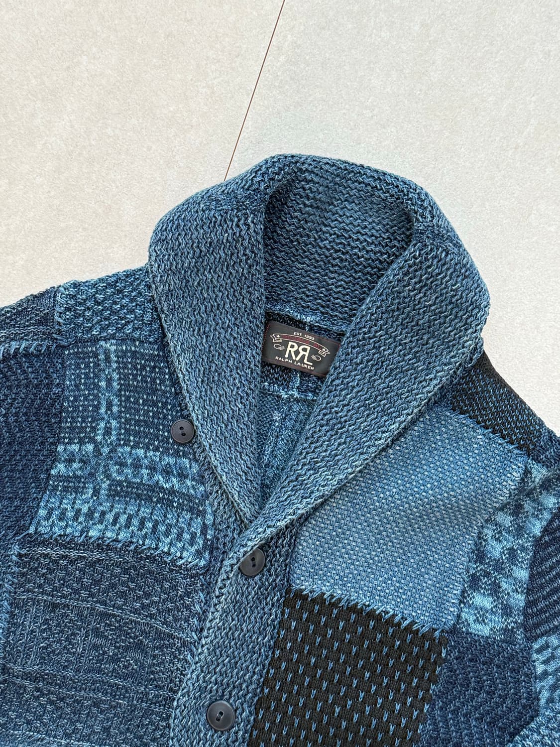 Rrl 인디고 패치워크 숄카라 가디건 상품이미지3