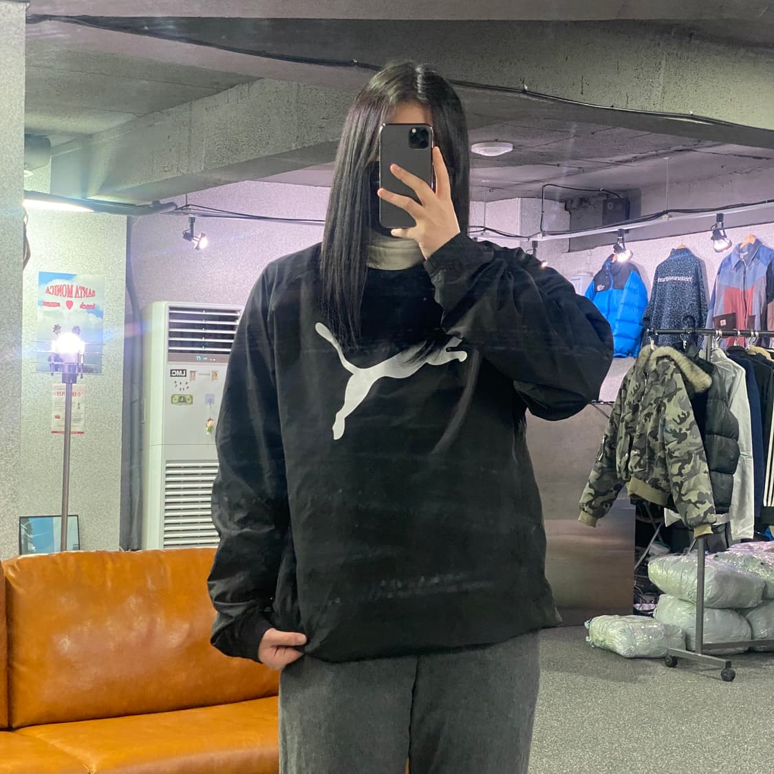 푸마 빅로고 아카이브 블랙 우븐 바람막이 맨투맨 B3758  상품이미지1