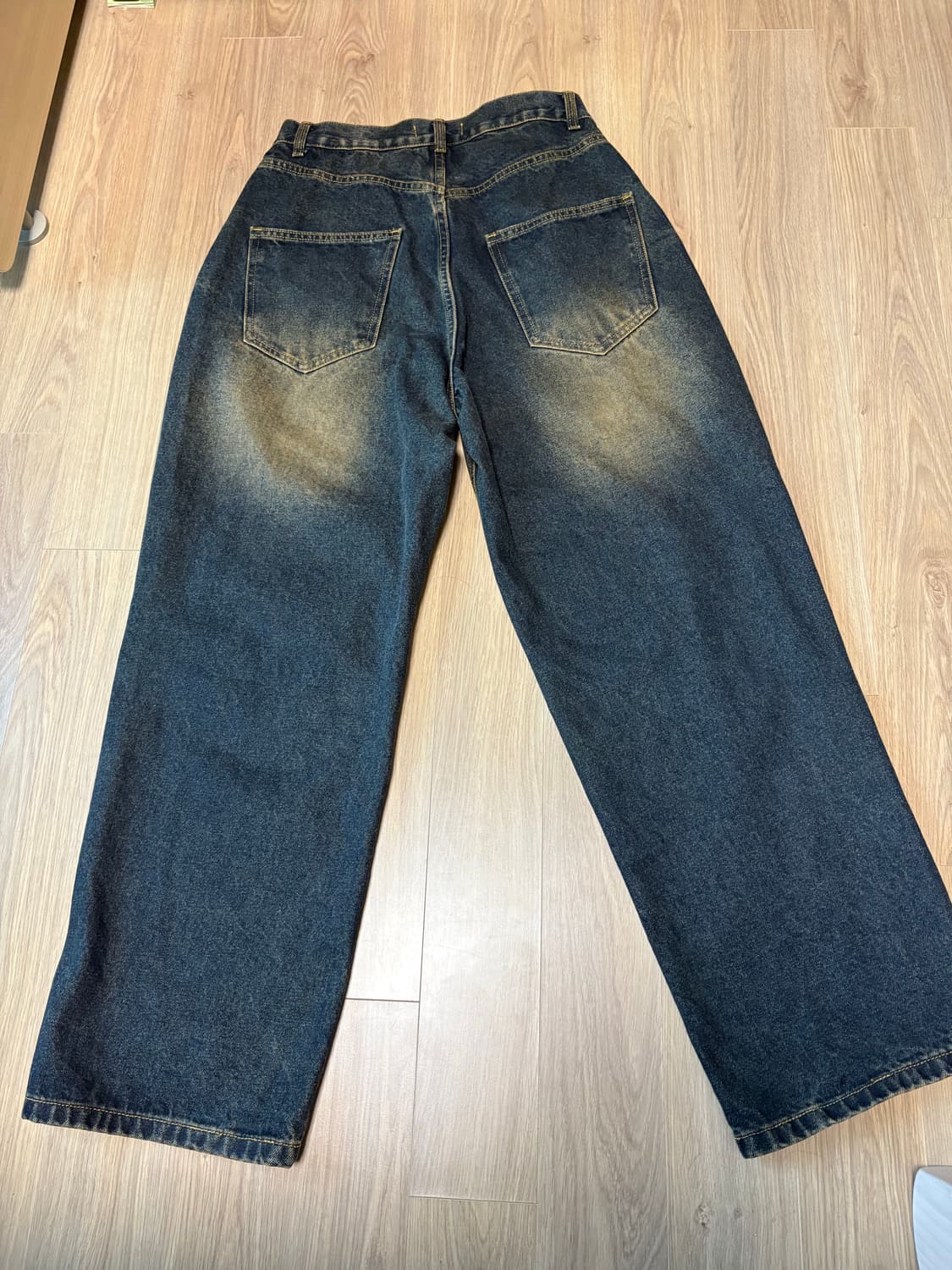 샌드 워싱 와이드 데님팬츠 블랙진 흑청 S 상품이미지3