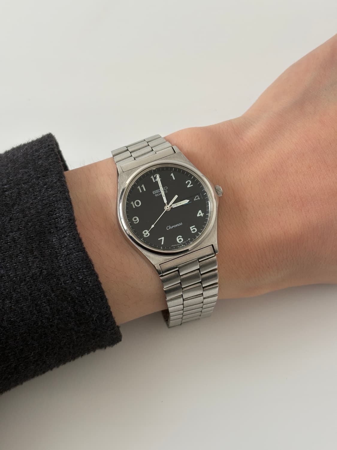 세이코 1980년대 Chronos 블랙 다이얼 실버 쿼츠 남성 상품이미지9