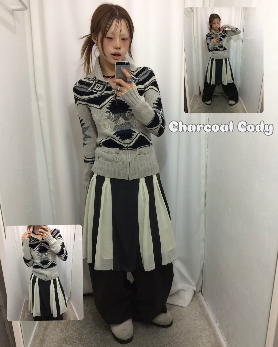 🐰그레이 패턴 집업 코디🐰 상품이미지1