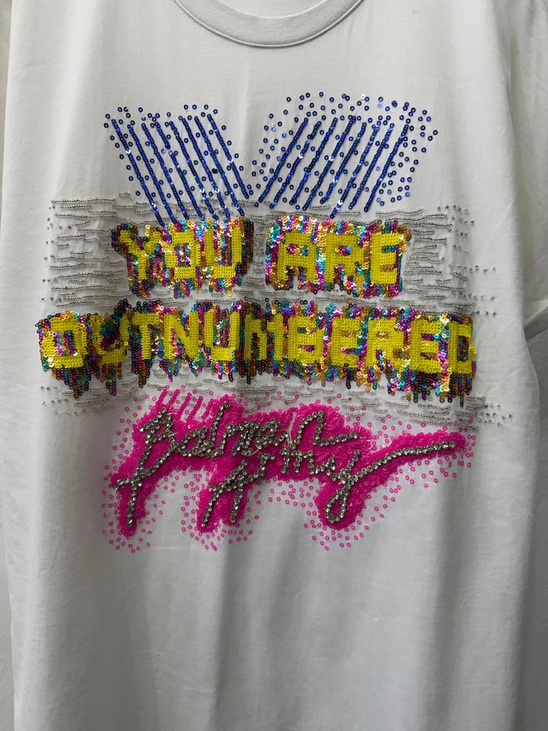 정품) 발망 여성 비즈 큐빅 로고 롱 반팔티 40(66-77) 상품이미지3