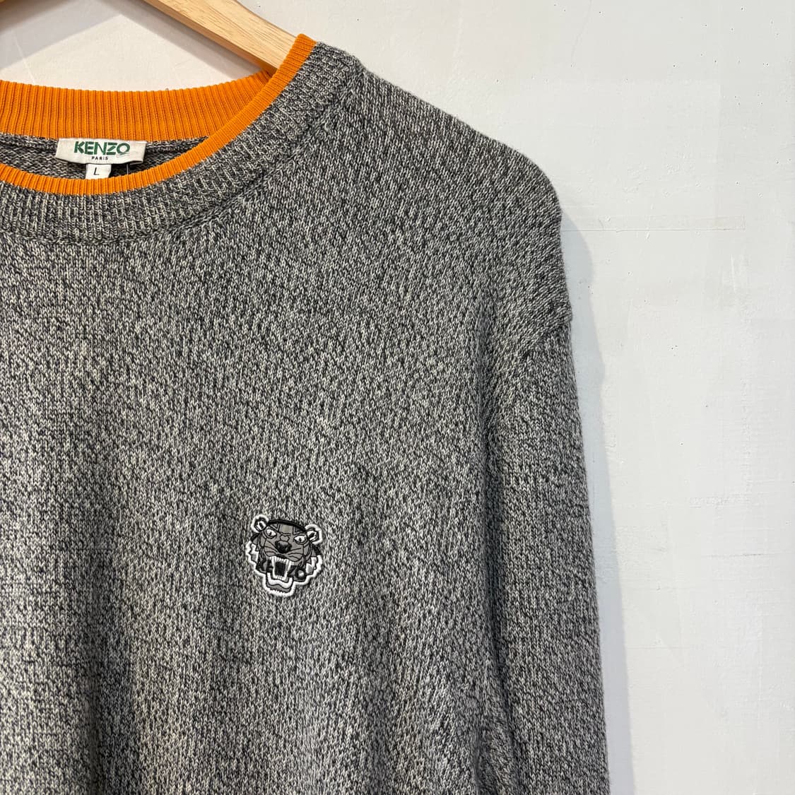 KENZO 겐조 크루넥 니트 그레이/오렌지 배색 포인트 상품이미지6
