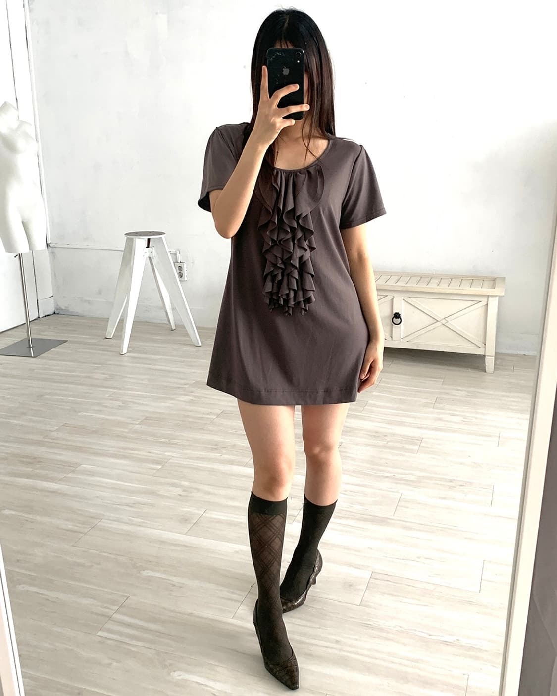 Dark Brown Ruffled Mini Dress 상품이미지5