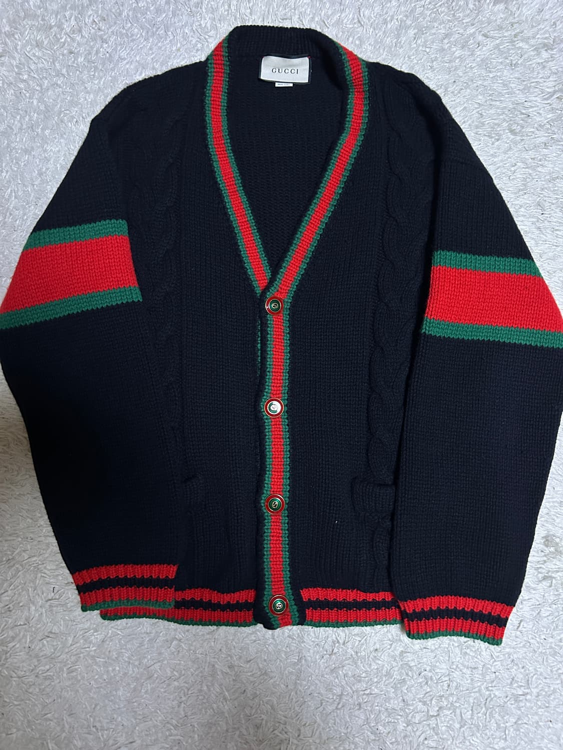 [새상품급, 백화점판] 구찌 웹케이블 가디건 블랙 L 상품이미지1