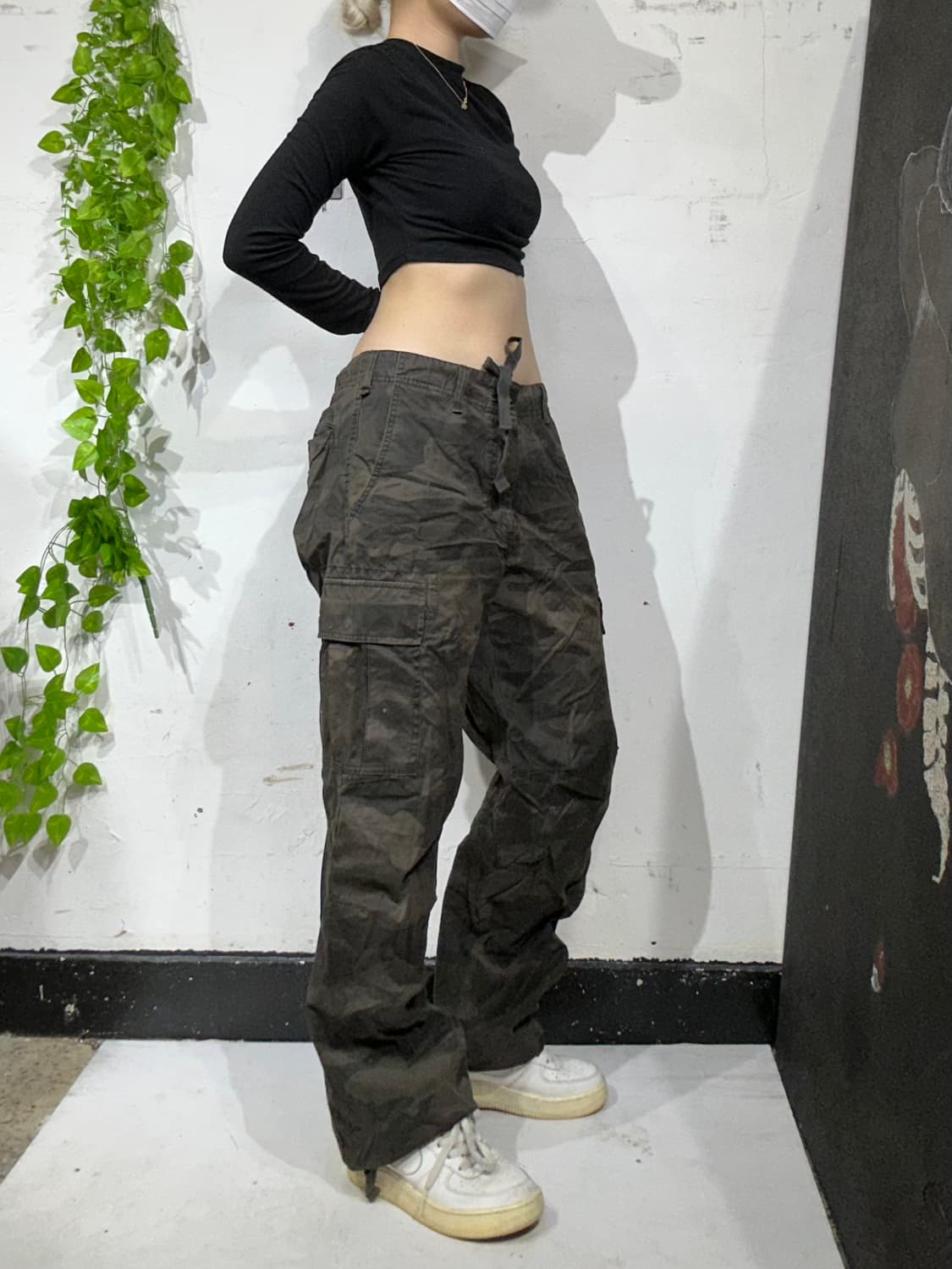 일본 빈티지 카키 와이드 카모 카고 팬츠 군대 바지  상품이미지1