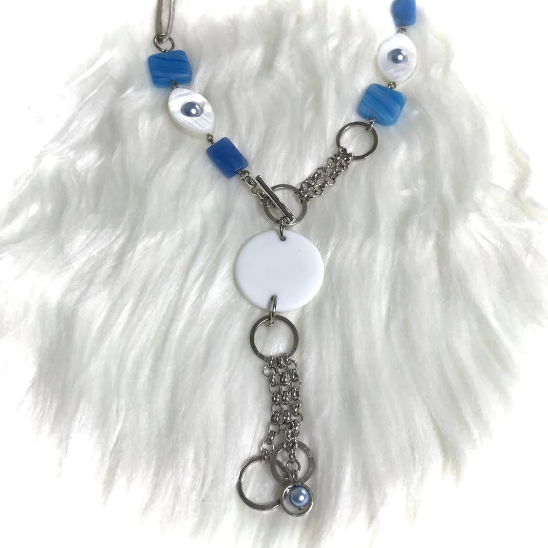 빈티지 블루 아크릴 토글바 체인 목걸이 상품이미지4