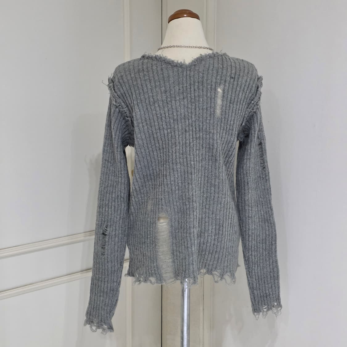 빈티지) 페어리 그런지 y2k v넥 데미지 울 루즈니트 긴팔 롱슬리브 상품이미지3