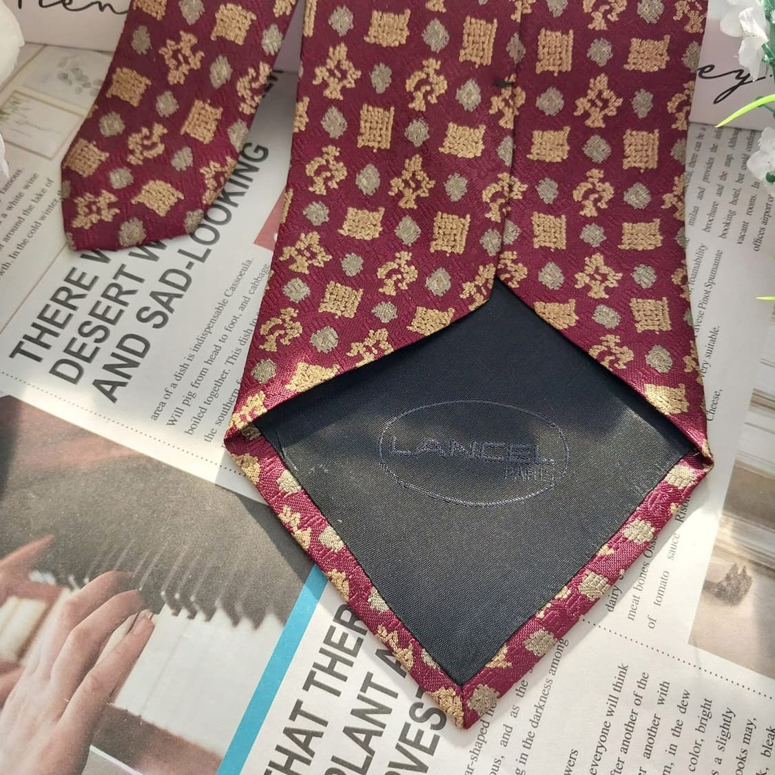 란셀 실크 와인 자카드 패턴 넥타이 9.9cm A+등급 K1364
 상품이미지6