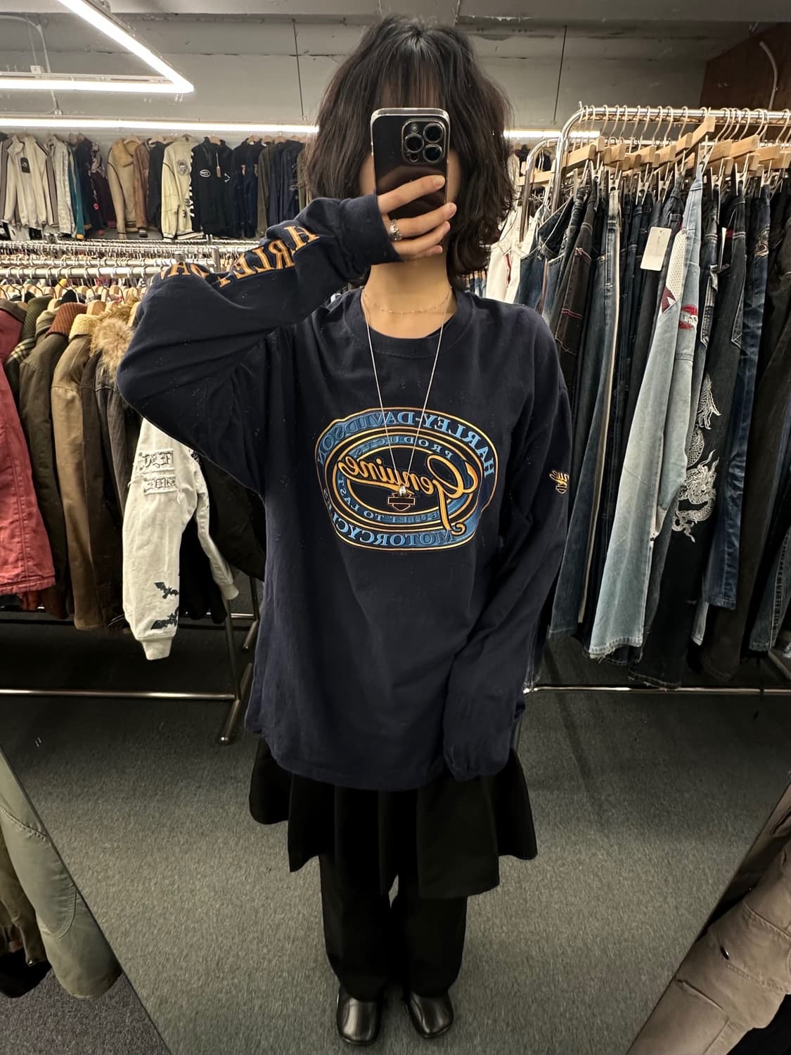 XL)할리데이비슨 빈티지 DAYTONA 프린팅 네이비 롱슬리브 상품이미지2