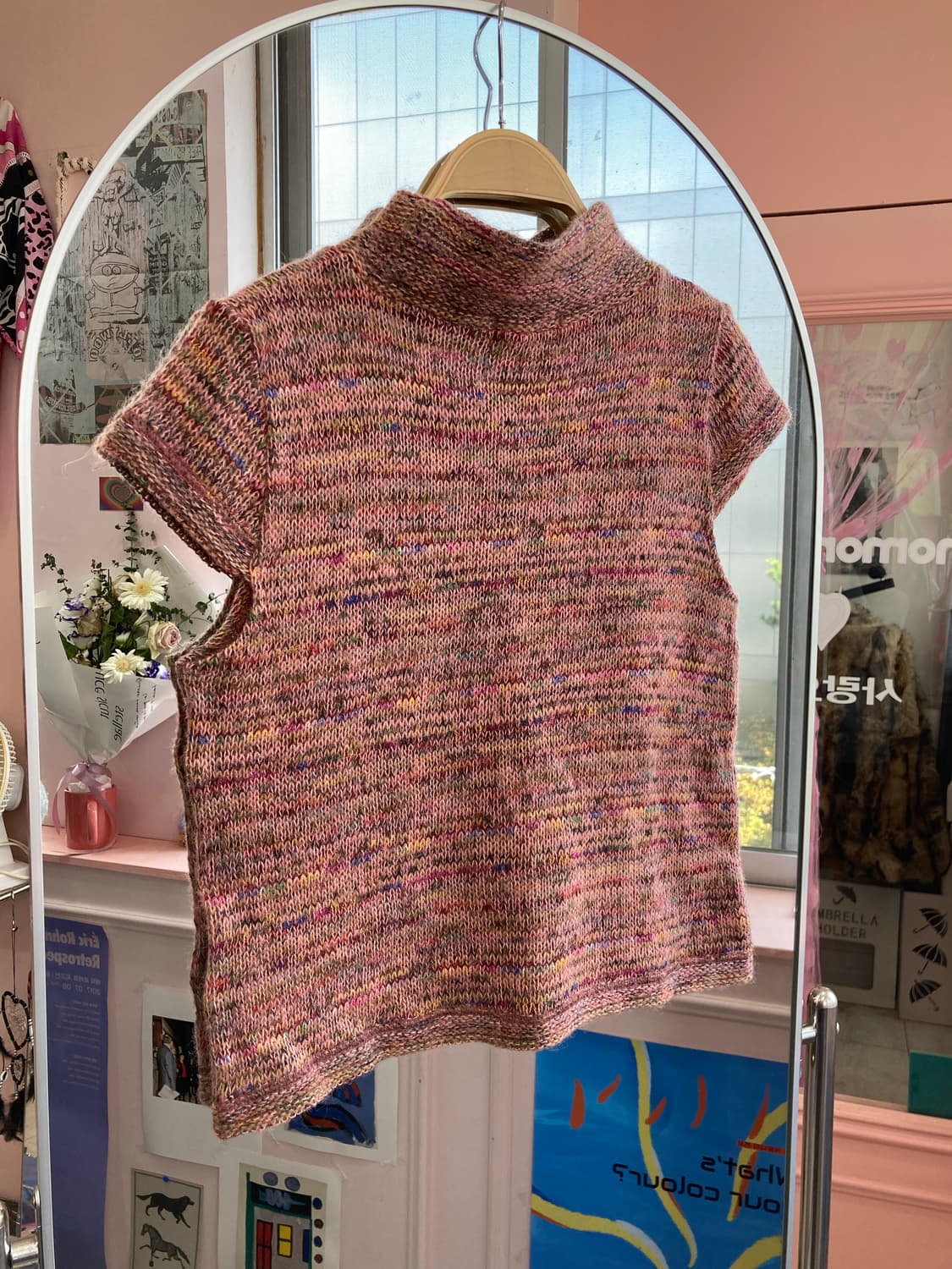 컬러 믹스 반팔 니트 상품이미지4