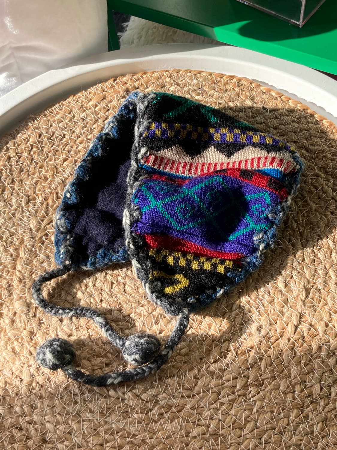 일본 빈티지 에스닉 무지개떡 모리걸 하구미 쿠지st 케이블 니트 귀도리 상품이미지1