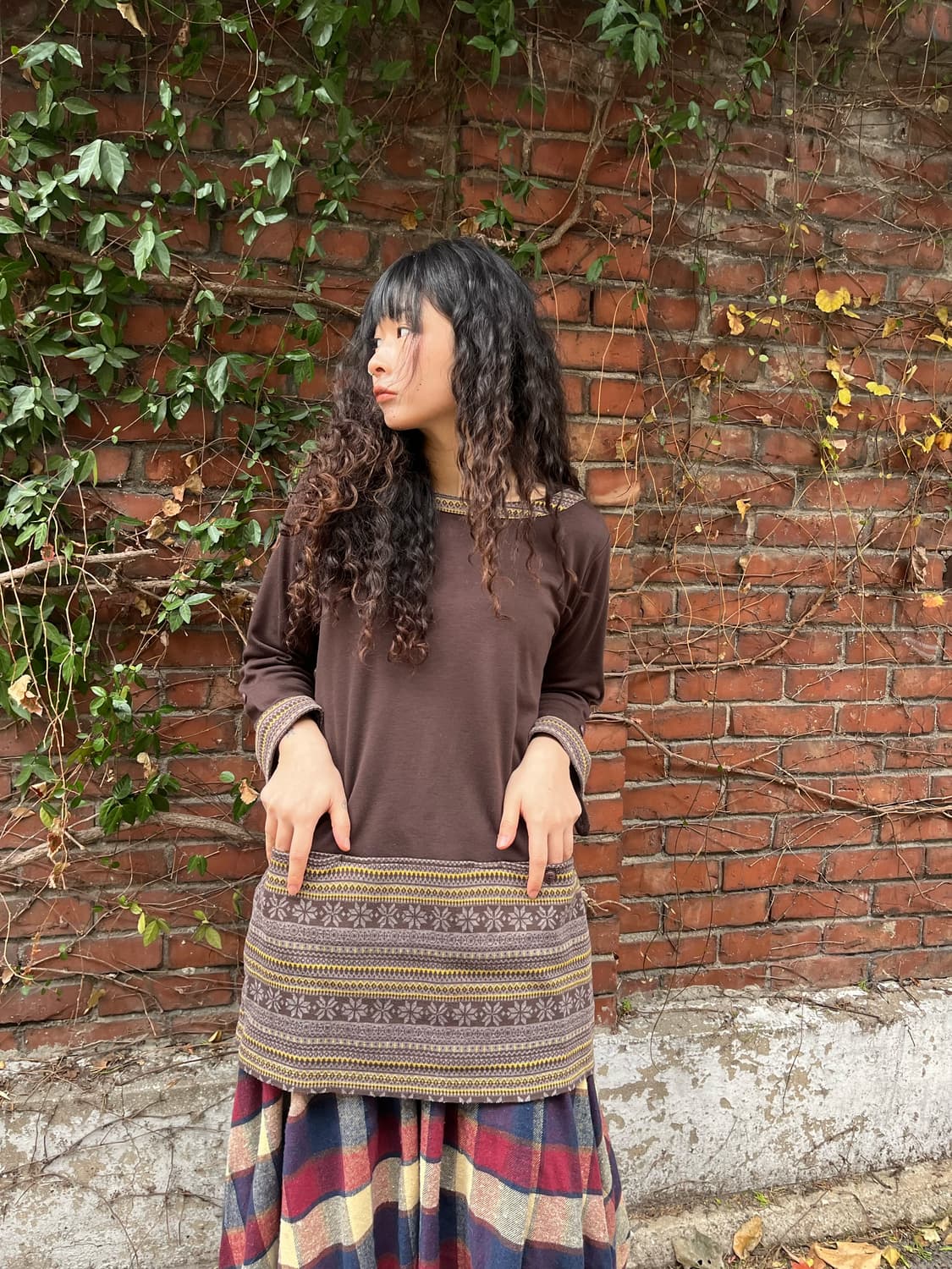 브라운 눈꽃 패턴 원피스 상품이미지2