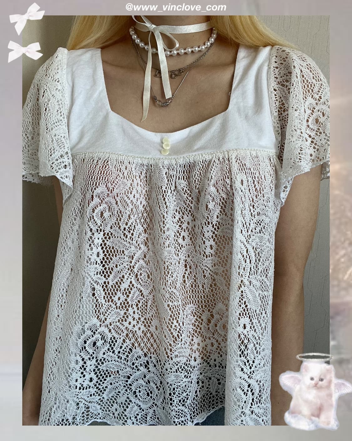 ೀ 시스루 레이스 반팔 ೀ 상품이미지4