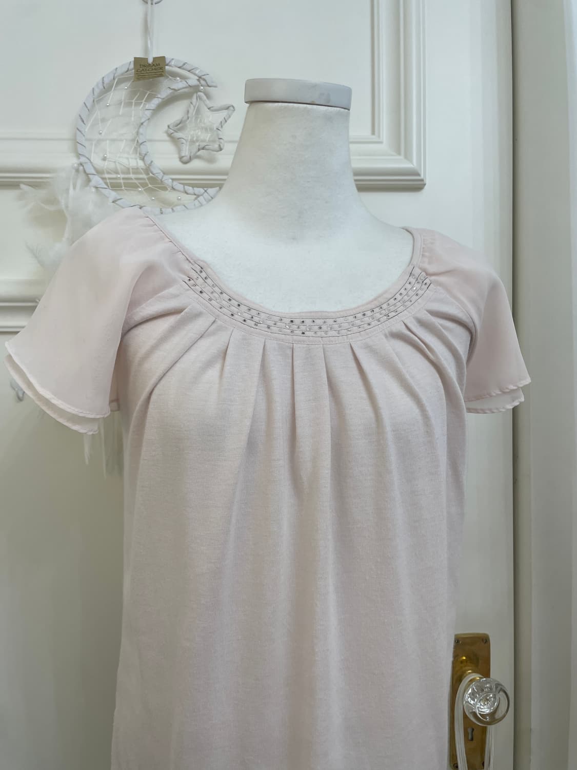sheer pink pleats beads point top 상품이미지5
