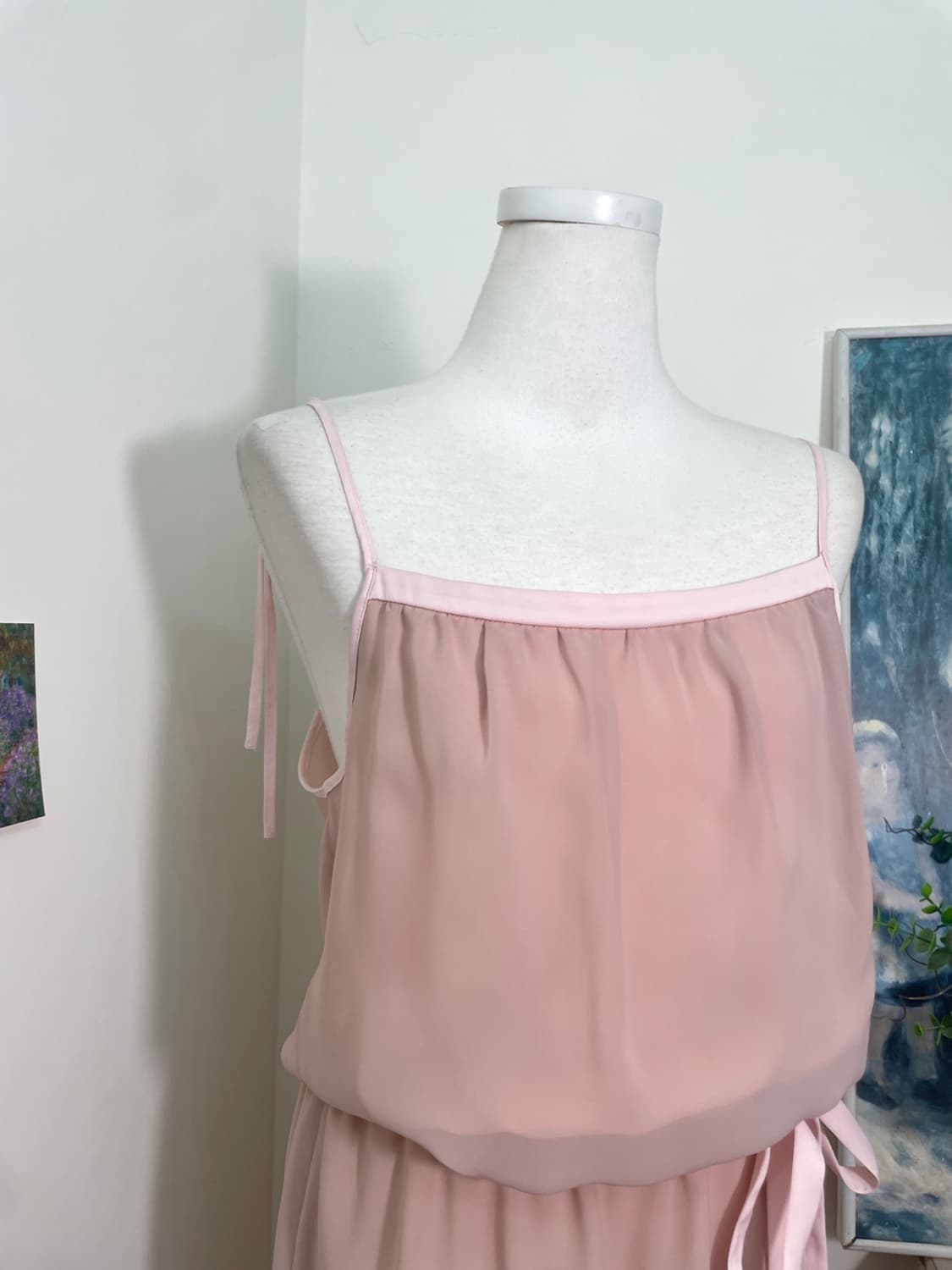 pink bow waist shirring chiffon opc 상품이미지6