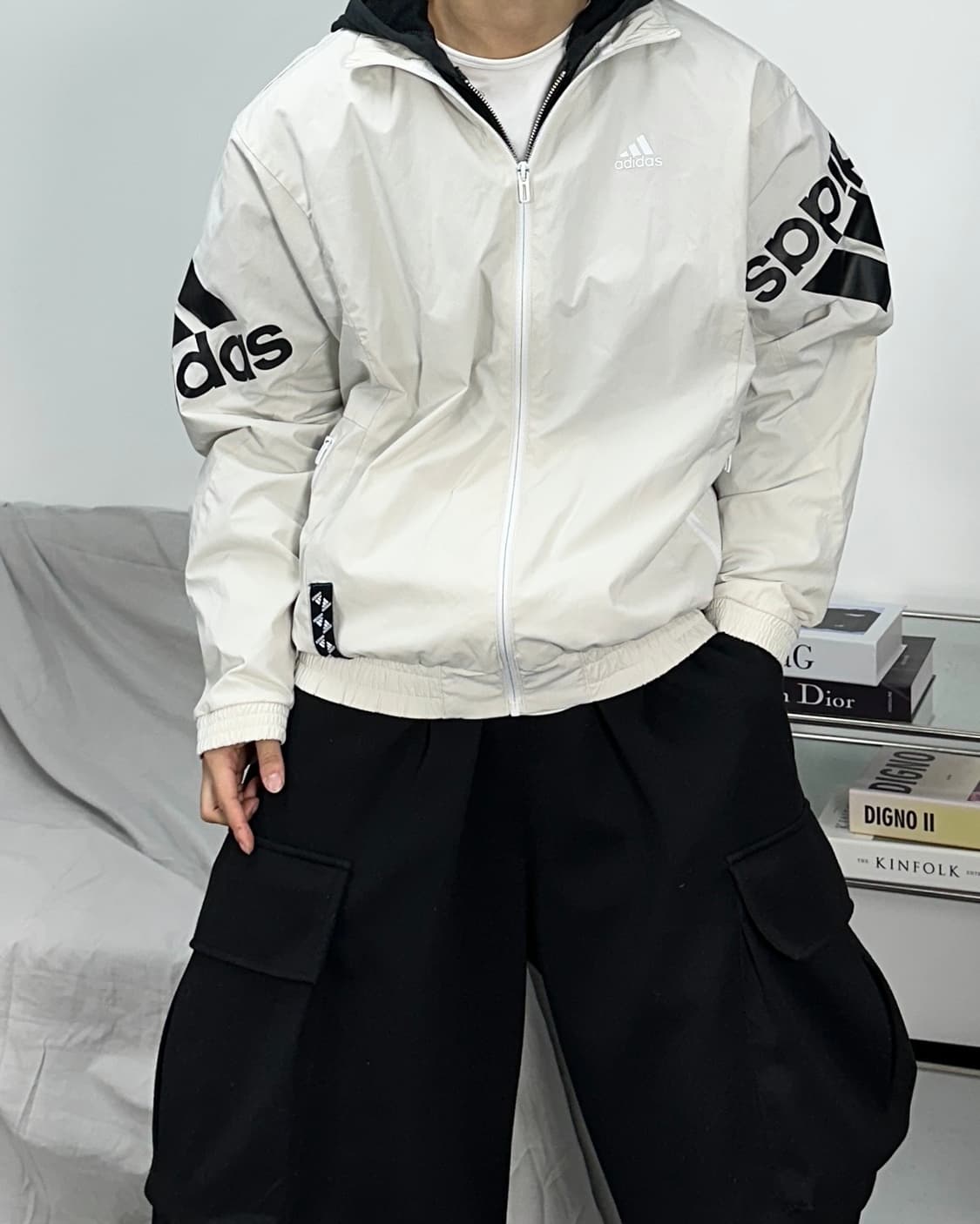 아디다스 크림 빅로고 우븐 바람막이 L 상품이미지2