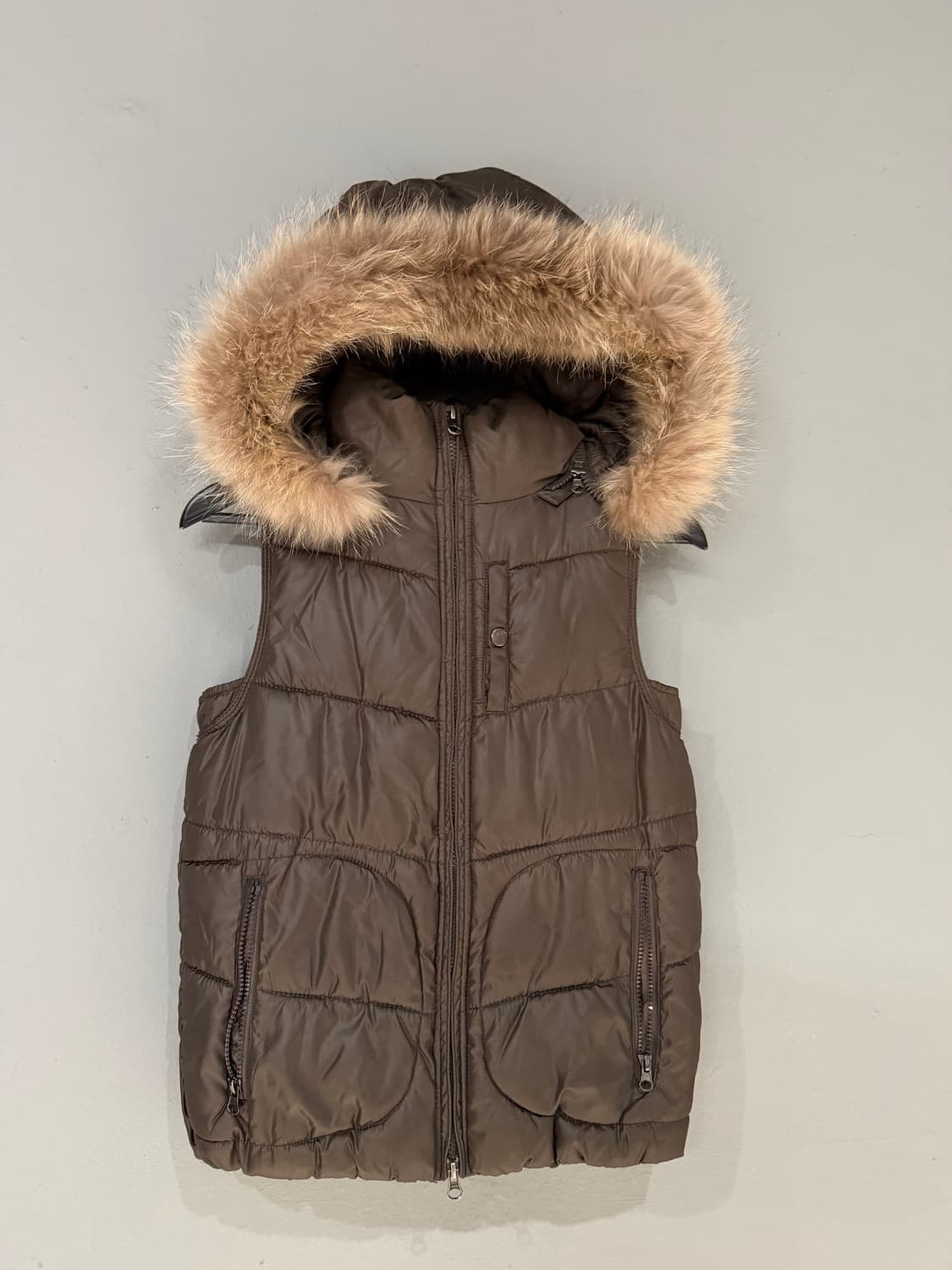 brown fur trimming point padding vest 상품이미지4
