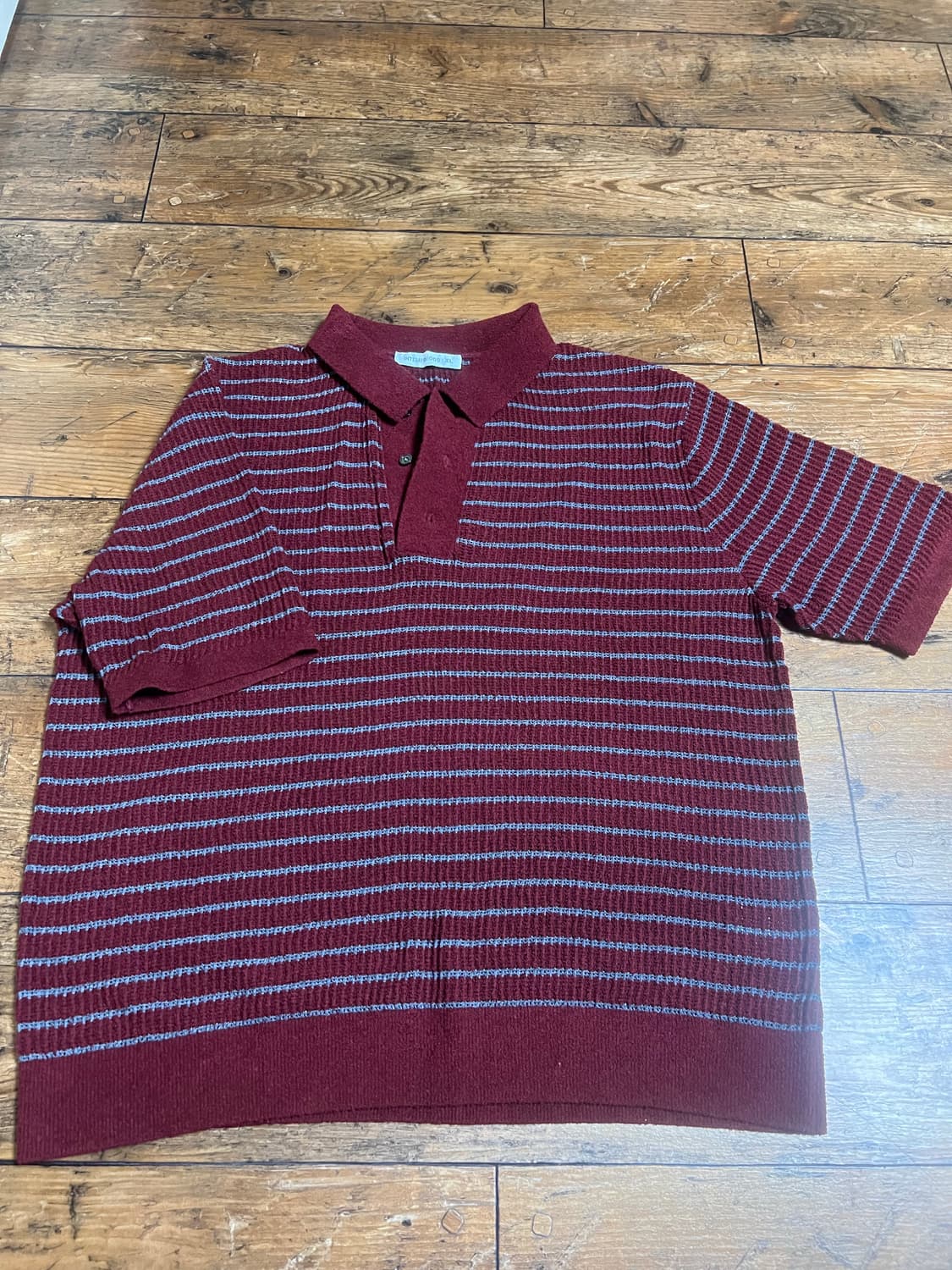 인템포무드 반팔니트 XL 허니비 스트라이프 칼라 니트웨어_와인색 상품이미지1