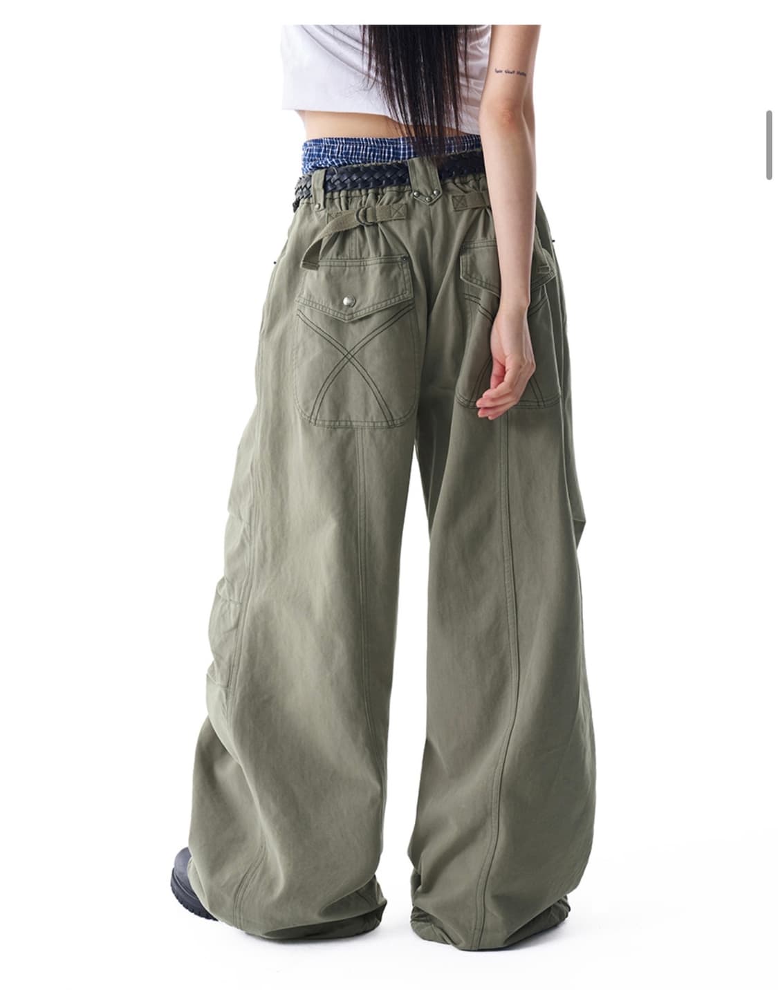 아캄 Knee Pin-tuck Studeed Cotton Pants 카키 상품이미지6