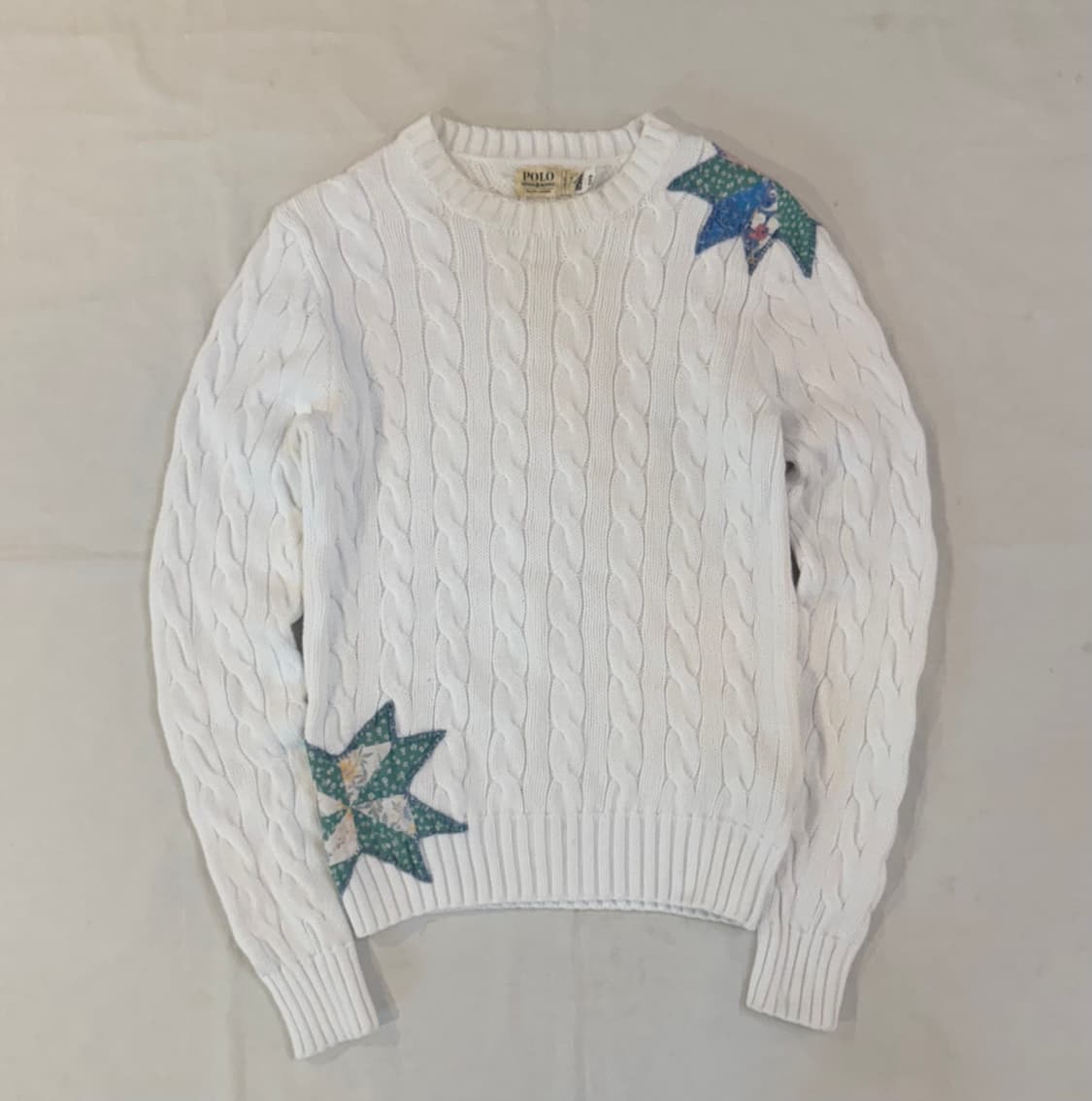 폴로 데님앤서플라이 별 패치워크 꽈배기 케이블 니트 화이트 상품이미지1