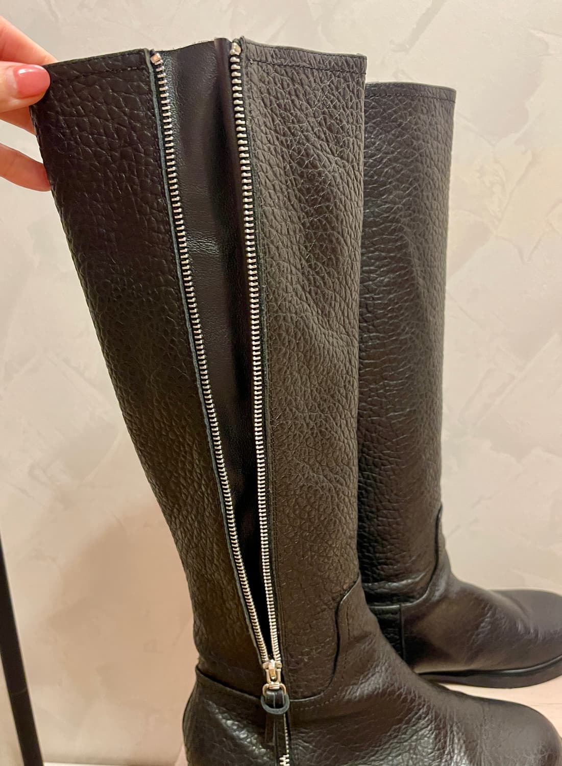 리얼 카우레더 지퍼 롱부츠 블랙 38사이즈(245~250) 상품이미지6