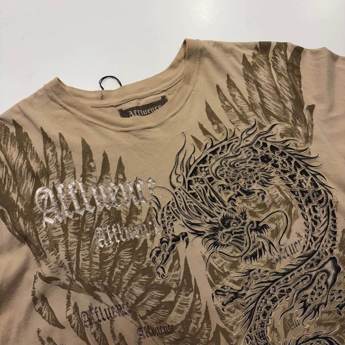 [L] Affliction 어플릭션 Y2K 반팔 티셔츠 베이지 C900 상품이미지3