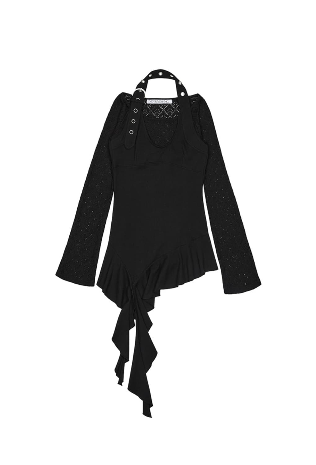 낫노잉 벨티드 드롭 러플 탑 (블랙) 상품이미지2