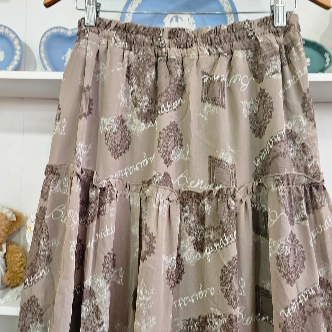 (Axes Femme) 초코밀크 레이스프린트 캉캉 롱스커트 상품이미지6