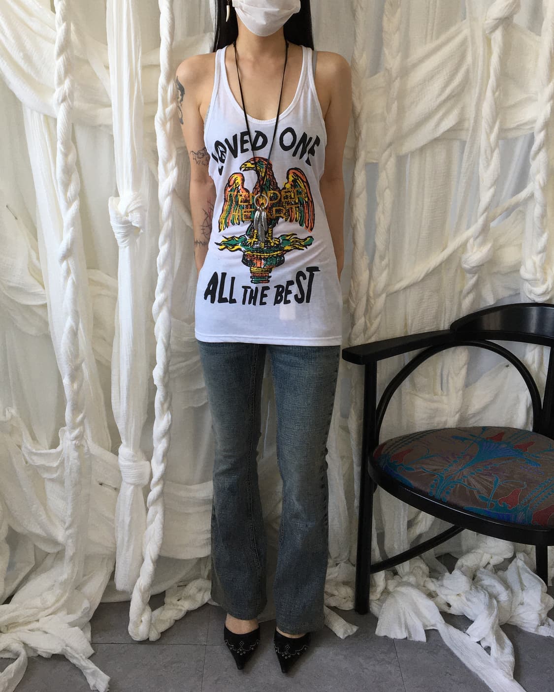 Back cut off point printing sleeveless 상품이미지6
