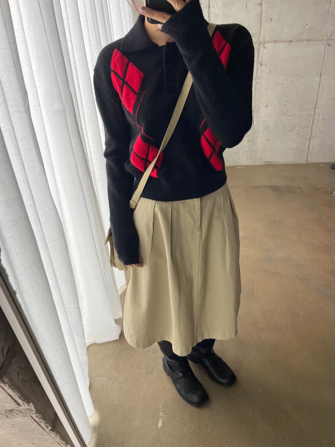 레드 아가일 롱슬리브 니트 블랙 상품이미지2