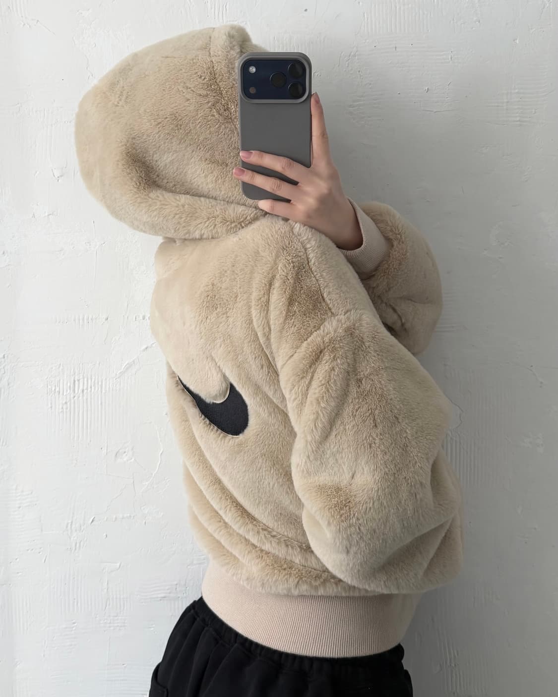 Nike 나이키 우먼 베이지 스우시 로고 퍼 후드자켓 상품이미지2