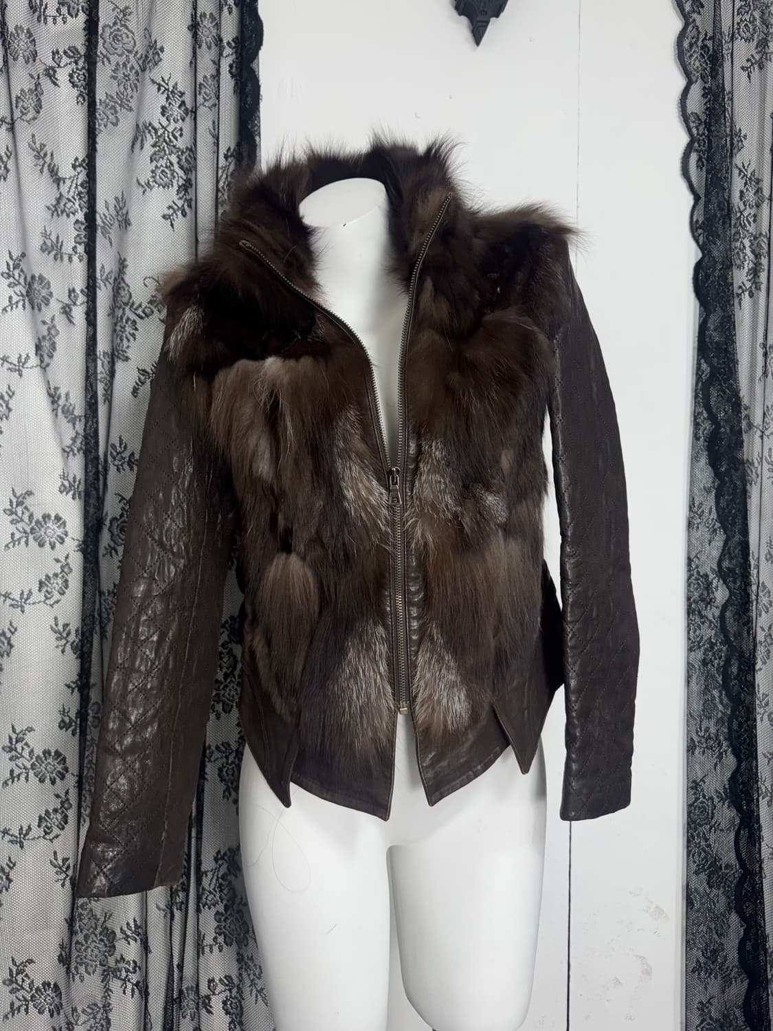 Panel Fur Leather Jacket 상품이미지1