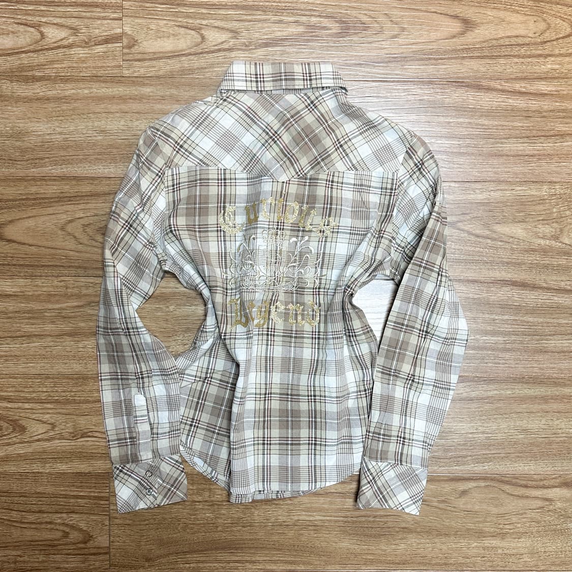 빈티지 딸기 초코 핑크 브라운 체크 레터링 셔츠 히메갸루 로걀 라떼 고딕 상품이미지2