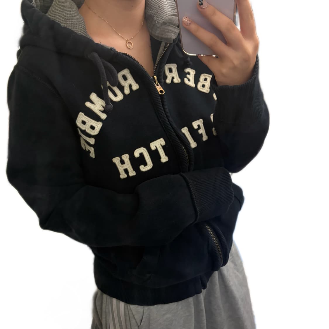 ✨아베크롬비 화이트 아치로고 네이비 후드집업✨ 상품이미지1